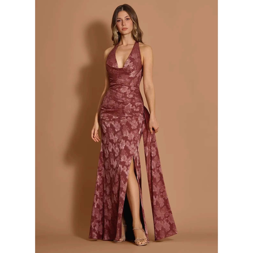 NWT Estee Vintage Rose Maxi Dress Azazie Atelier SZ 12 Pink Halter Full Length